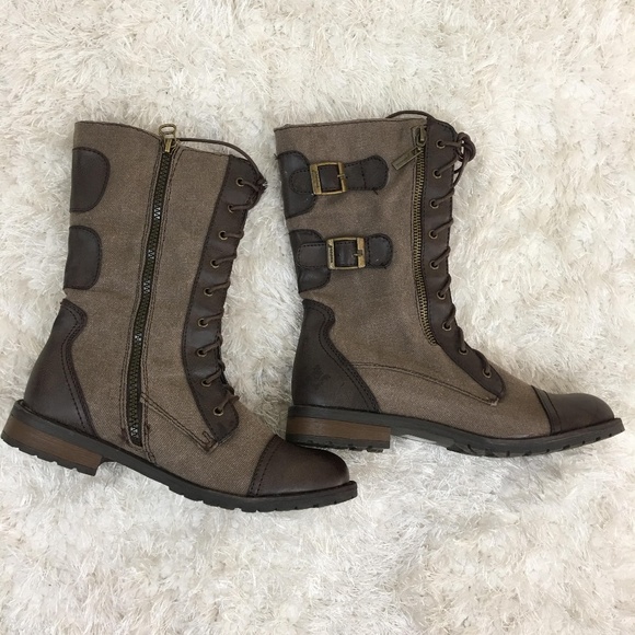 Shoes - Women's Lace Up Zip Brown Leather Boots Size 8